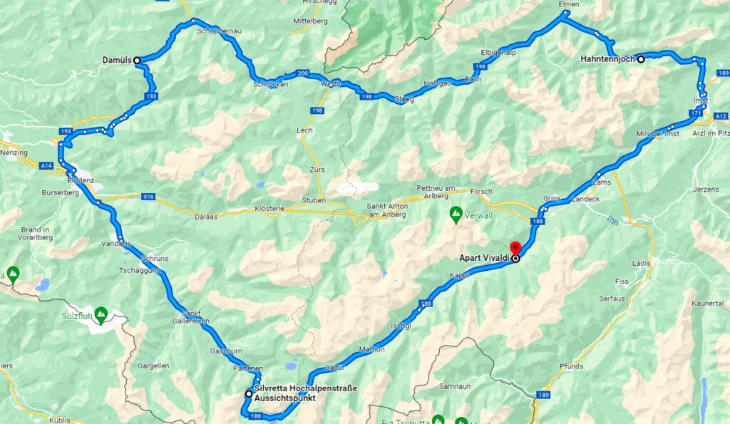 Route via de Silvretta Hochalpenstraße naar Bregenzerwald